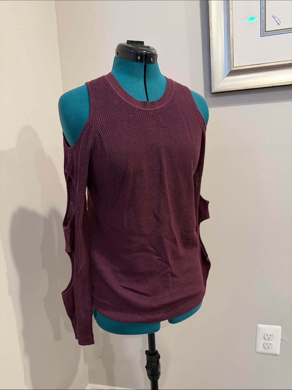 Hippie Rose Plum Cold-Shoulder Ribbed Sweater